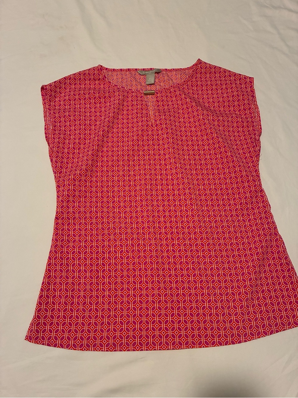 Banana Republic Fuchsia Geometric Cap-Sleeve Blouse
